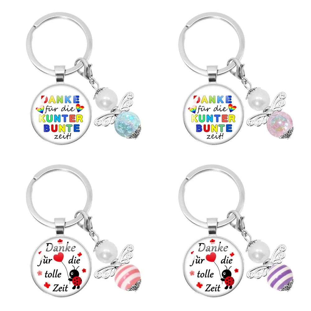 Thank You For Your Colorful Time German Keychain Bee Angel 25MM Keychain Gift For Teachers' Day Lucky Charm