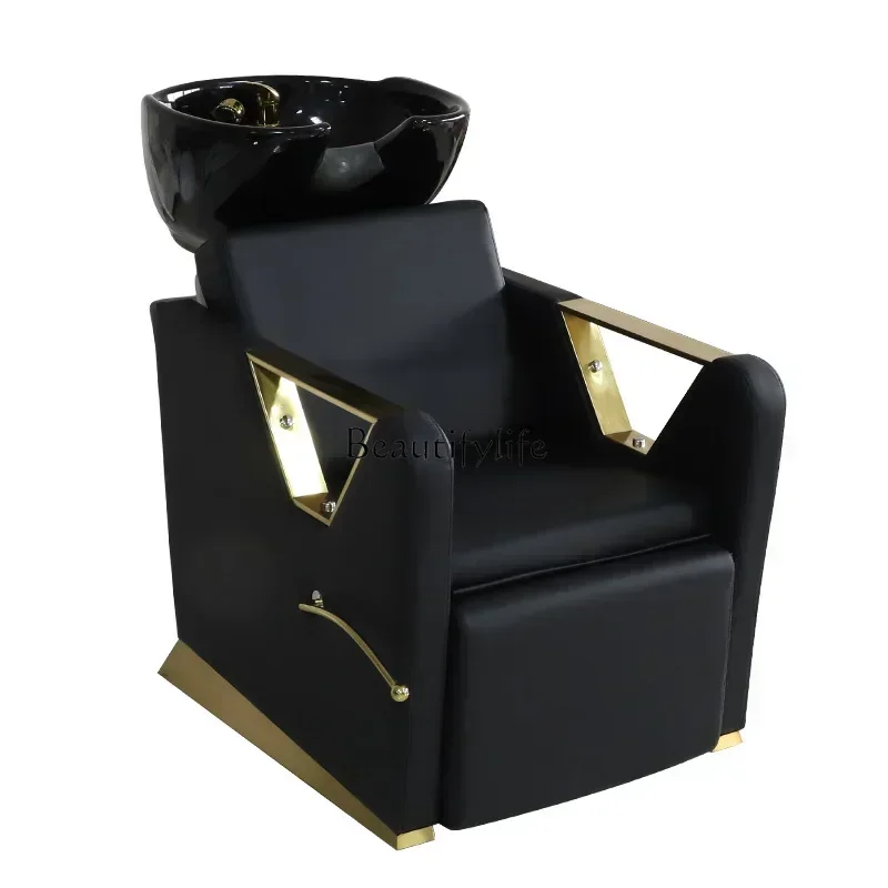 

Ceramic Basin Leather Shampoo Chair Stainless Steel Gold Plated Affordable Luxury Style Flushing Bed