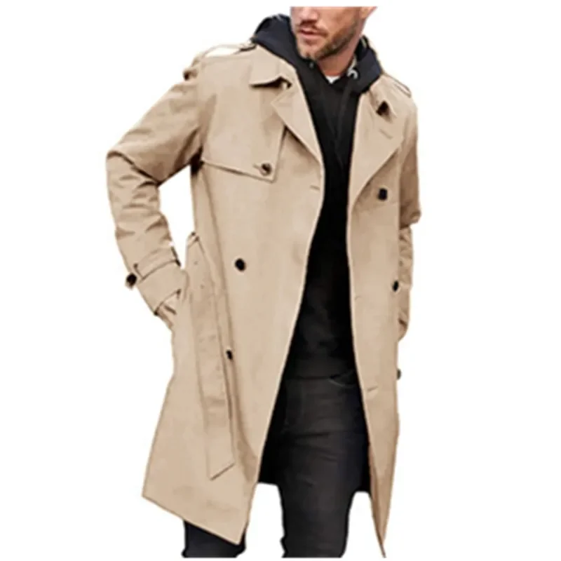 

Mens Jackets Spring and Autumn 2023 New Solid Color Long-sleeved Windbreaker Lapel Slim Double-breasted Casual Coat