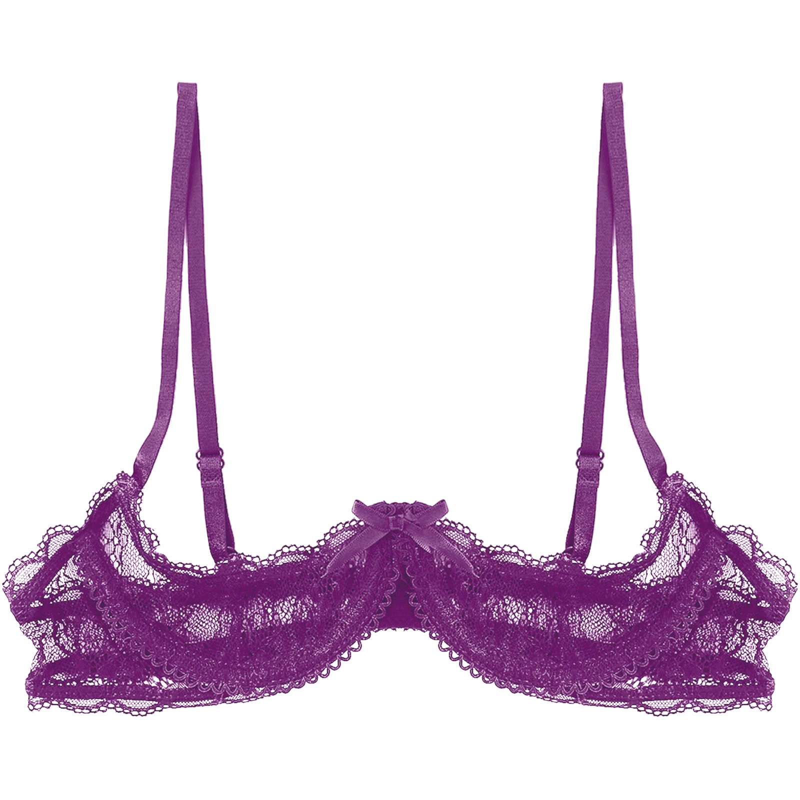 Womens See Through Ultra Lace Lingerie Bras Bare Breast Exposed Bra Underwear 1/4 Cups Push Up Underwire Open Nipples Brassiere