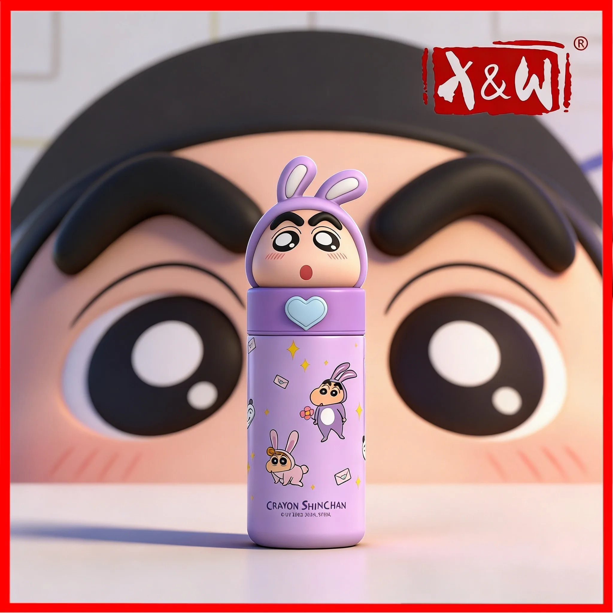 X&W 350ML Crayon Shin Chan Thermosbecher 316 Edelstahl Isolierbecher mit Verstecktem Seil Wasserflasche Tragbarer Reisebecher