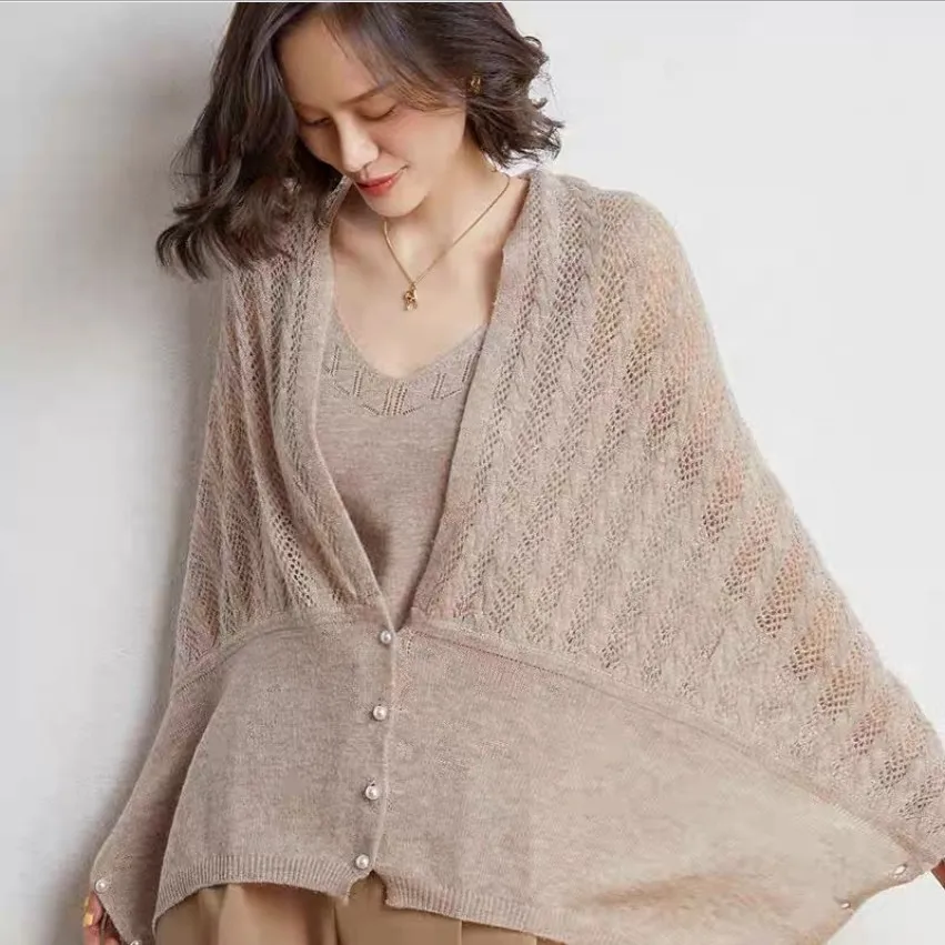 2022 Spring Autumn New Women's Knitted Shawl Cloak Multifunctional Warm Scarf Versatile Scarf Ponchos Capes Cardigan Khaki