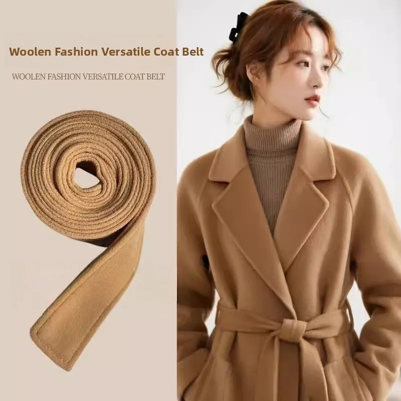 

Двустороннее пальто с поясом из верблюжьего шерстяного твида, молодежный модный стиль, весенний сезон, пояс с узлом для женщин