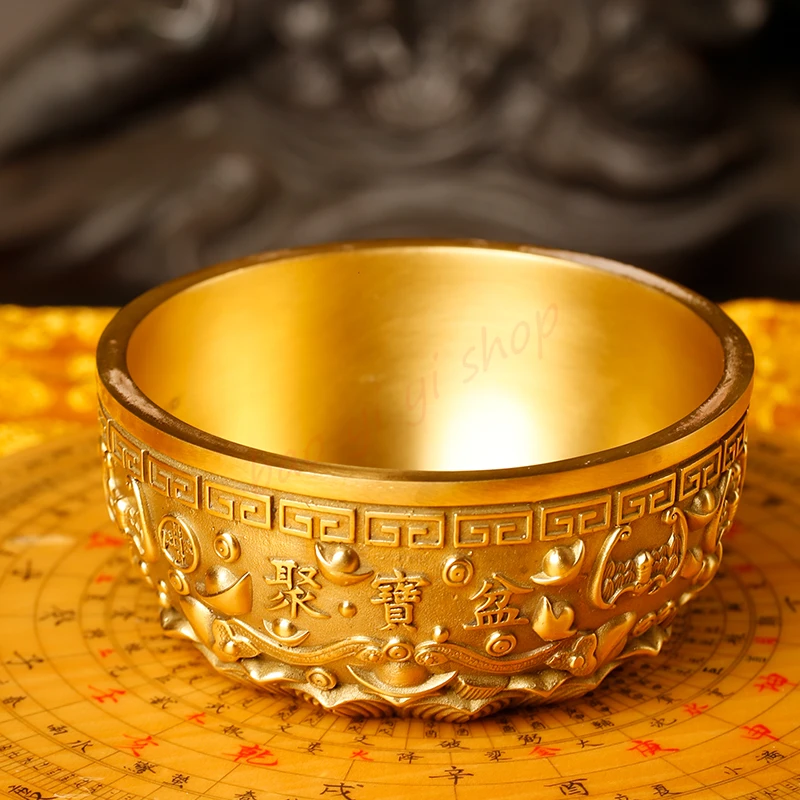 Pure copper gold and silver treasure basin ornaments,  Gathering wealth,  Exquisite town house feng shui ornaments