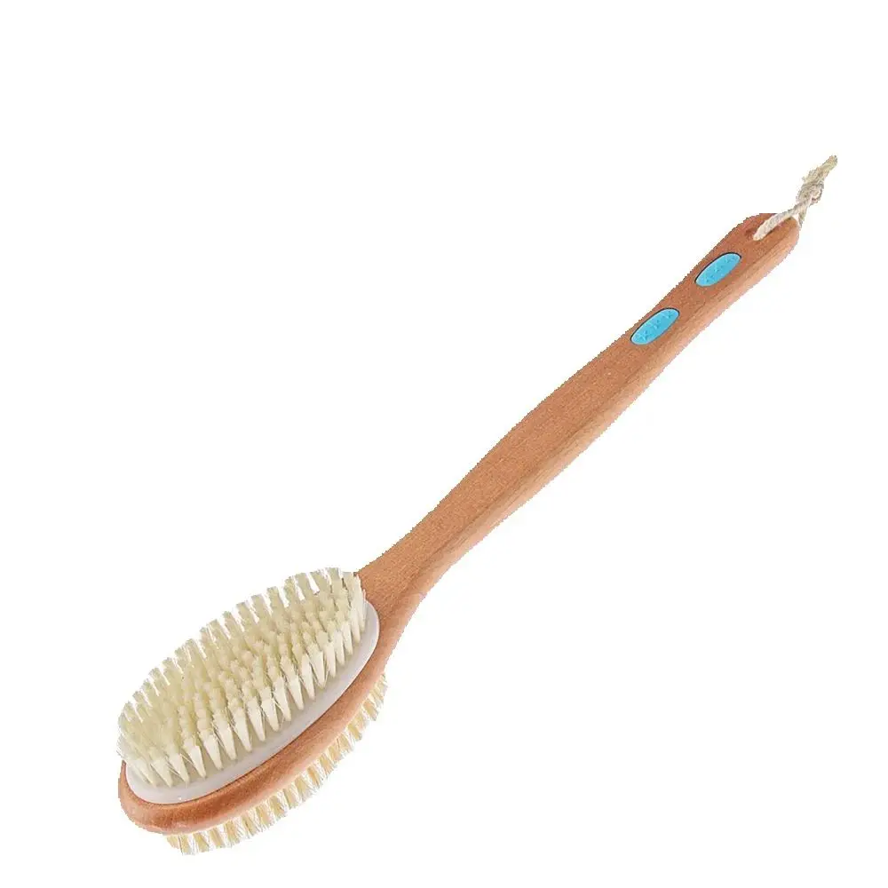 Massage mit langem Holzgriff, Rückenfußwäscher, Duschbürste, Borsten, Badebürste, doppelseitiger Kopf, Körperpeeling, Reiniger