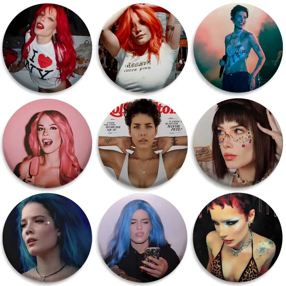 

Singer Cool H-Halsey Badges Round Exquisite Badge Brooches Creative Pins For Clothes Hat Backpack Gift Accessories