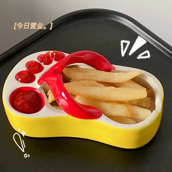 Cute Ceramic Sauce Dish Mini French Fries Dish Flip Flops Shape Snack Serving Dishes Creative Sushi Soy Dipping Plate Fun Gift