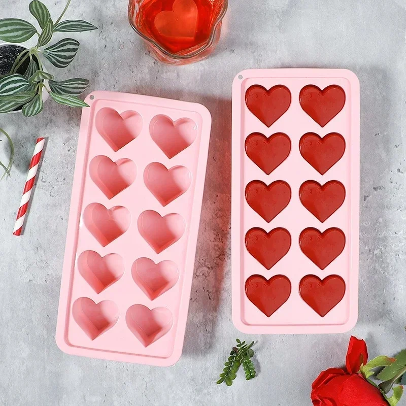 10 Holes Heart Shaped Ice Block Mold Summer Popsicle Maker Silicone Trays Pudding Candy Ice Cream Mold Refrigerator Supplies