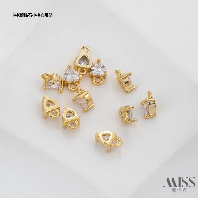 14K Gold Inlaid Zircon Small Peach Heart Pendant DIY Accessories Small Pendant Chain Pendant Handmade Jewelry Material Jewelry