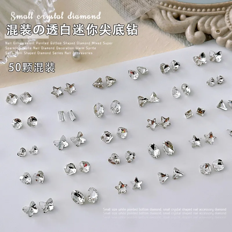 50PCS Mixed Shape Sharp-bottomed 3D Nail Art Rhinestones Crystal Stone For Nails Decoration Supplies Manicure Accessories Parts