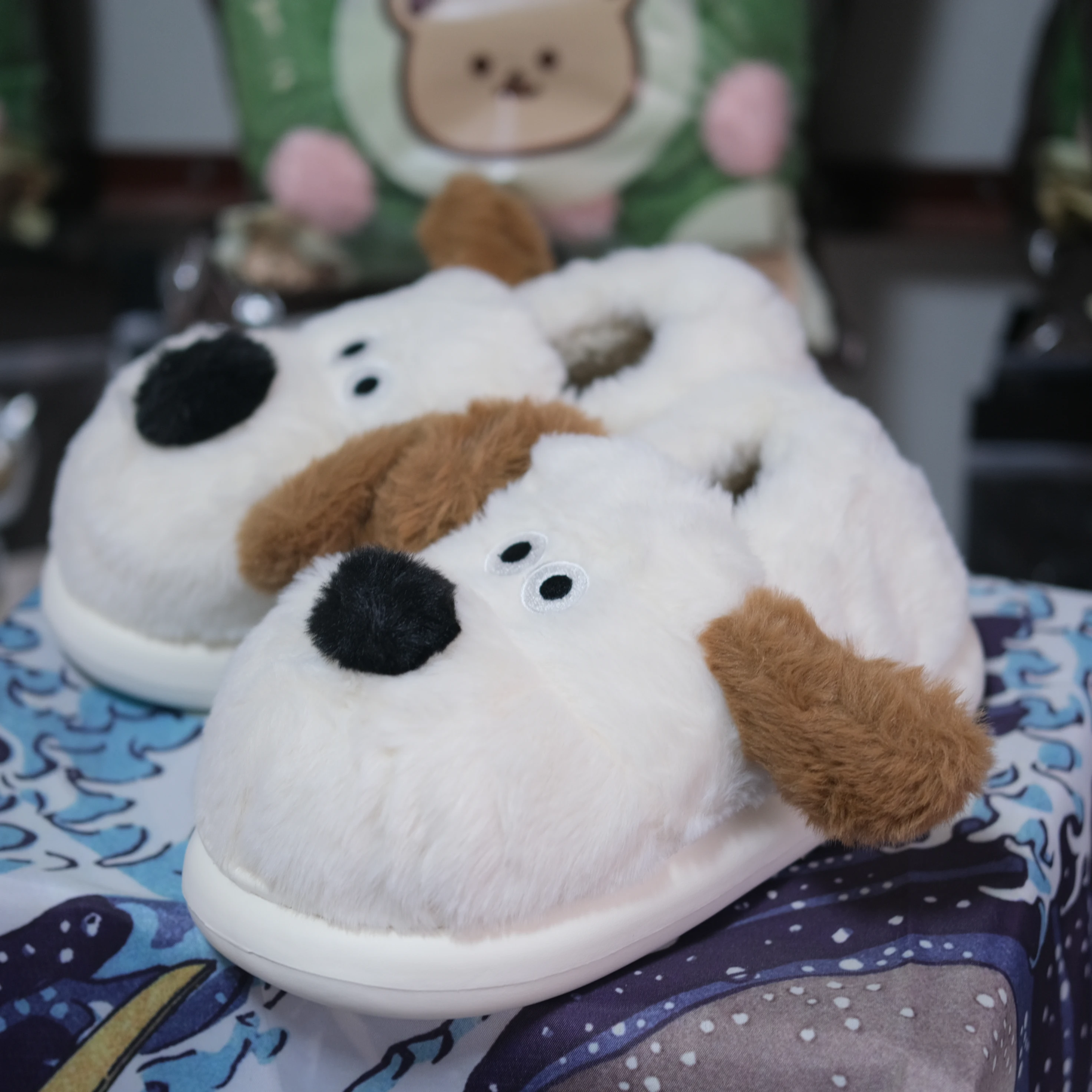 Cute Puppy Home Slippers For Couple Cotton Slippers For Men And Women Cute Winter Leader Dog Plush Warm Bag And Home Shoes