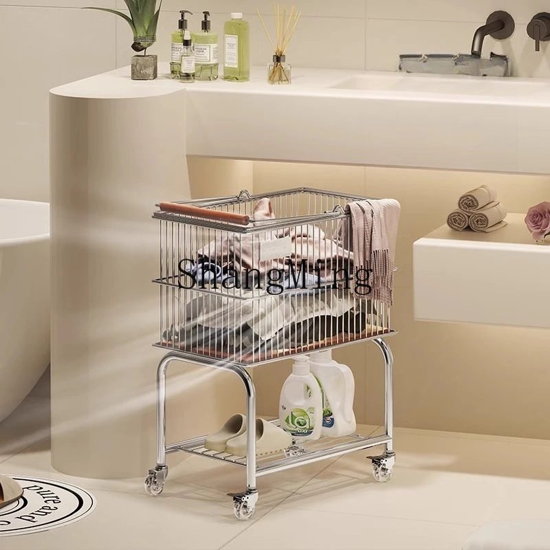 

ZYY medieval double-layer clothes storage trolley storage household bathroom mobile dirty clothes basket