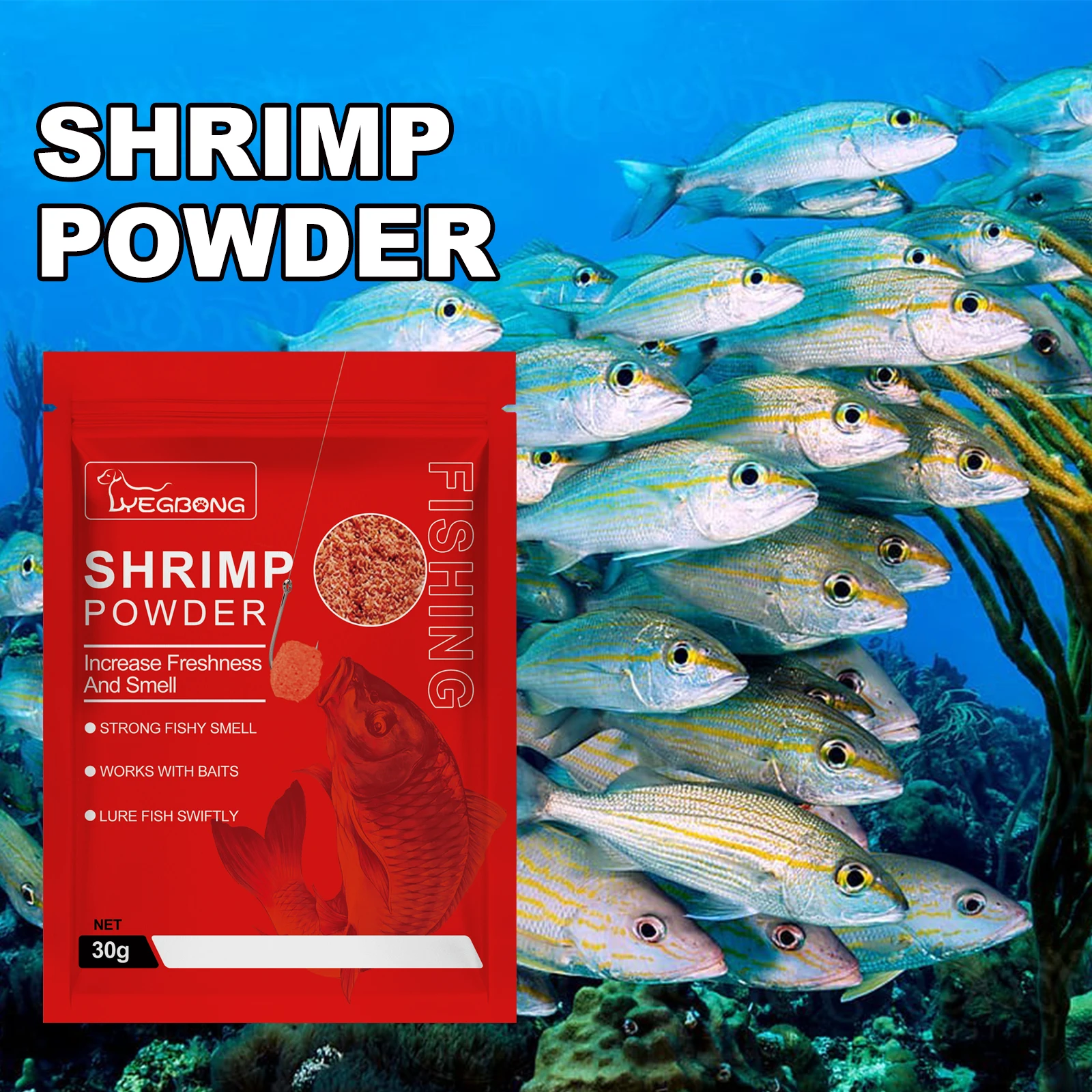 Concentrated Fish Attractant Powder Shrimp Lure Freshwater Fish Bait Additive for Carpperch Catfish Trout Blood Worm Scent 30g