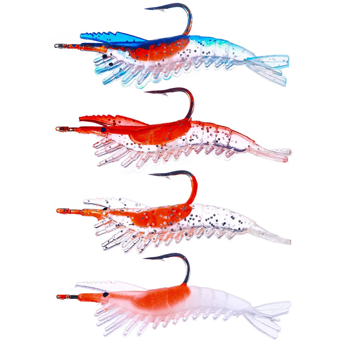 5 unids/lote de cebos falsos de camarones luminosos, señuelo de gambas de simulación suave, olor a pescado, cebo Artificial para trucha, anzuelo único, aparejos de pesca de mar