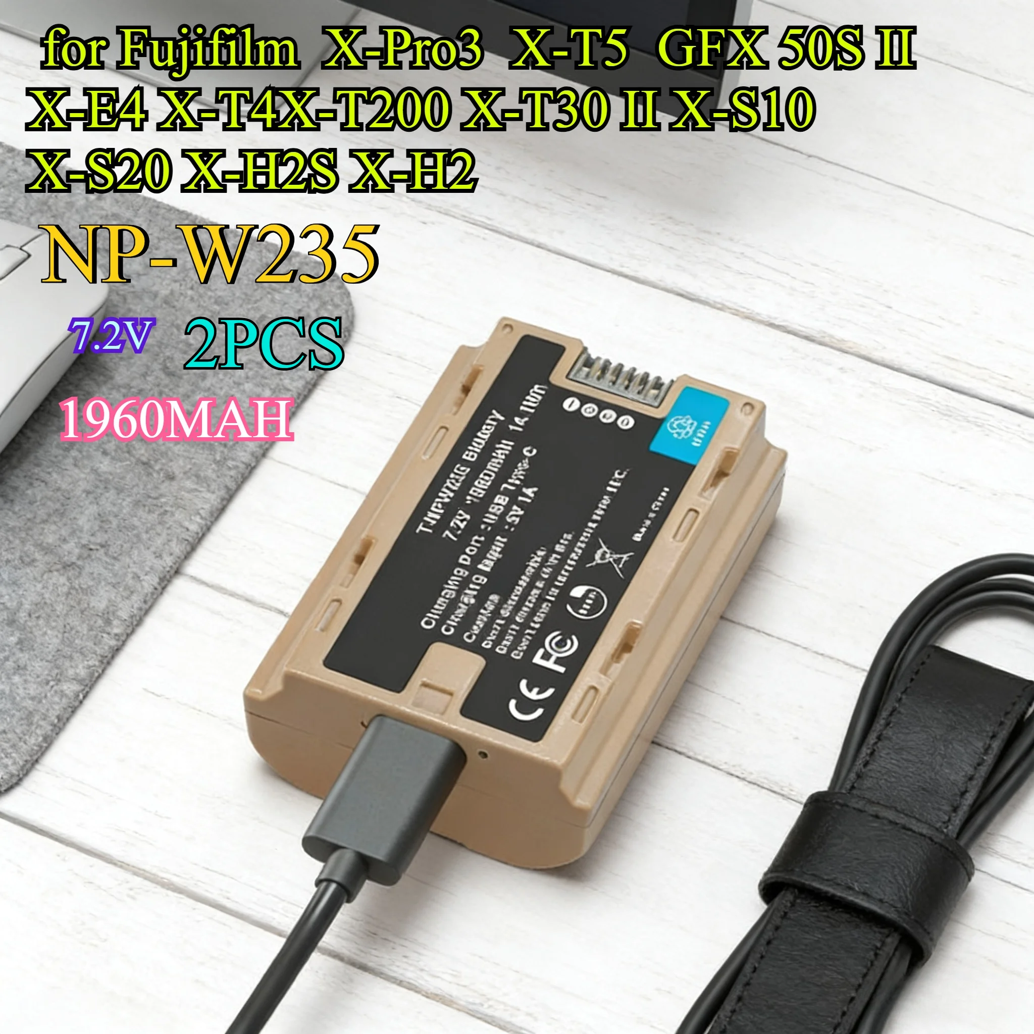 

Сменный аккумулятор NP-W235 емкостью 1960 мАч для литий-ионного питания серии Fujifilm GFX с зарядкой типа C ДЛЯ X-T5/X-T4 GFX100S/50SII X-H2S