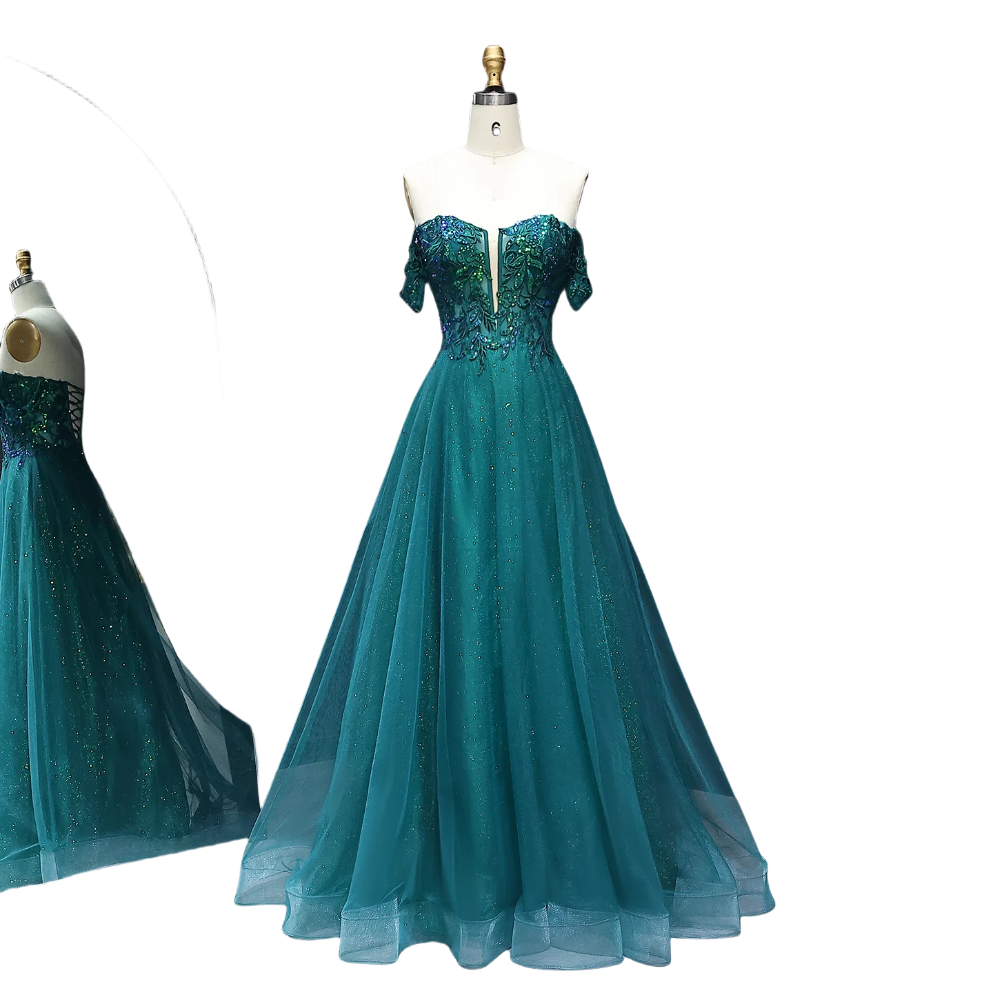 Sharon disse verde esmeralda a linha fora do ombro 2025 longo sem costas com rendas vestidos de festa de noite para mulher sh224 personalizado