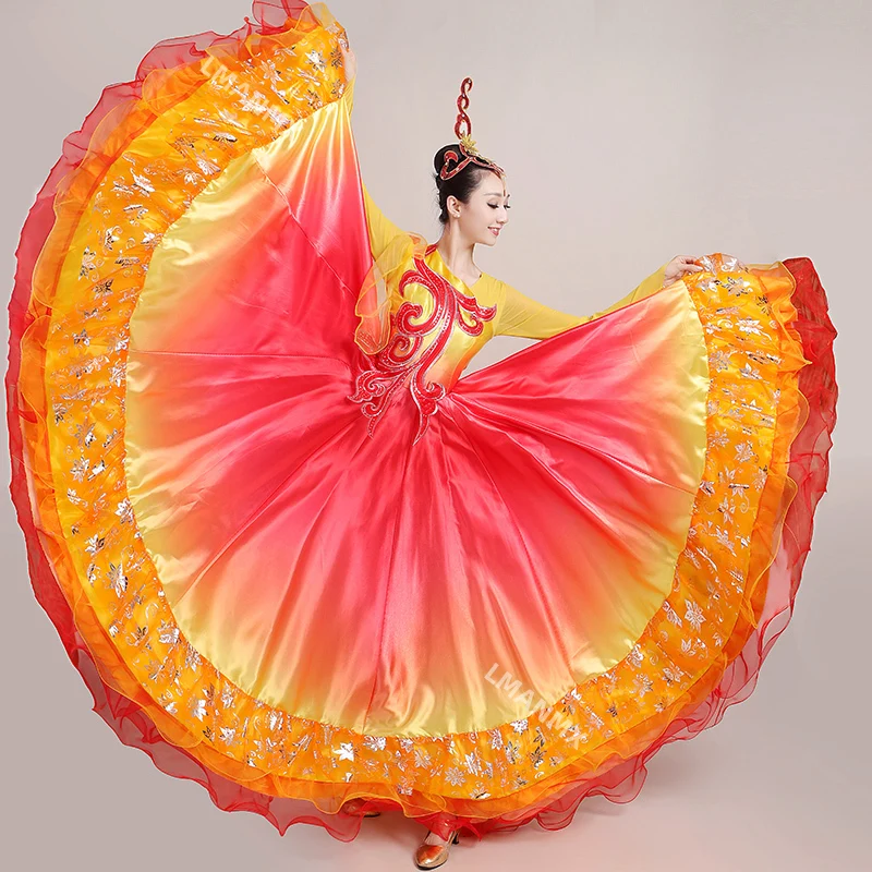 360 Degree Spanish Bullfight Dress Belly Dance ballroom Skirt Long Robe Flamenco Fille Skirts Red Flamenco Dresses for Women