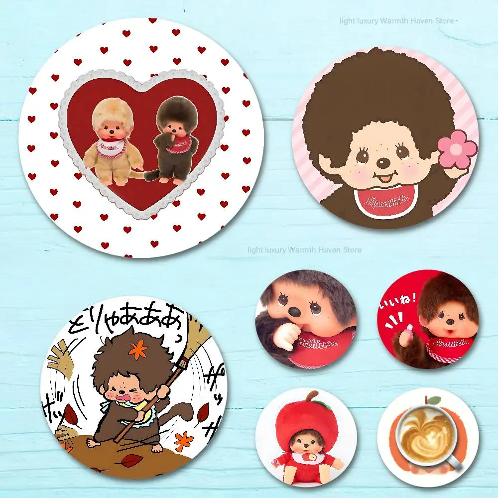 

Cute M-Monchhichis-s Round Anime Wooden Coasters DIY Decorations Birthday Valentine Gifts