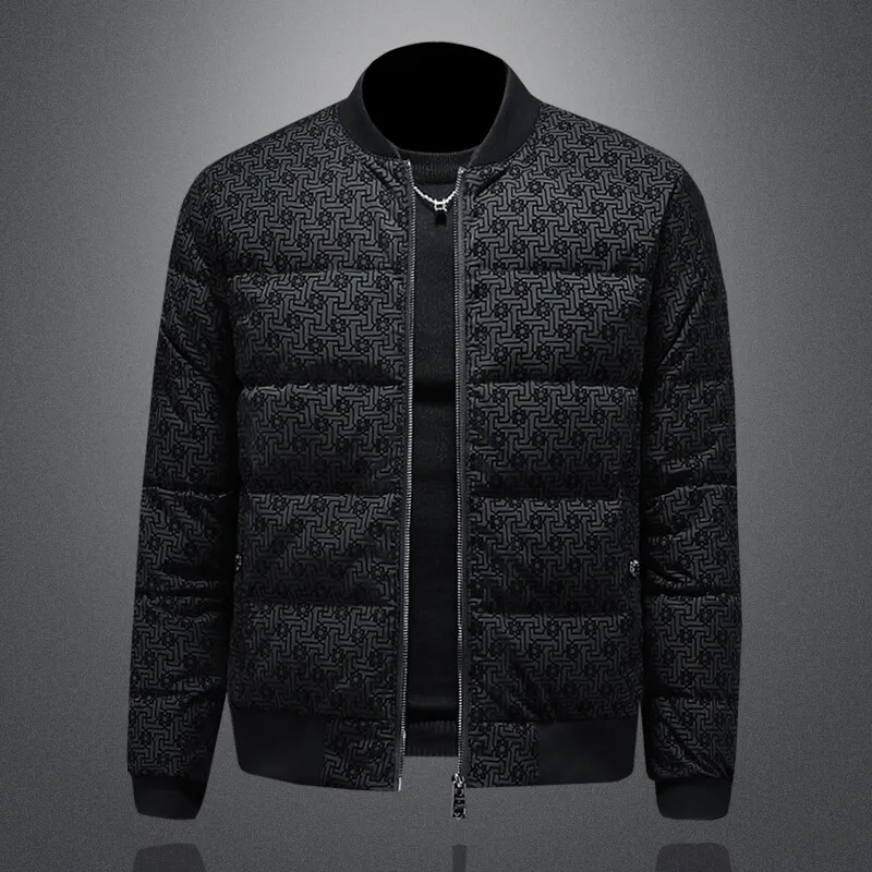 

Новая зимняя мужская утепленная куртка с принтом, воротником-бомбером, из полиэстера, с длинными рукавами, повседневная, премиум-класса