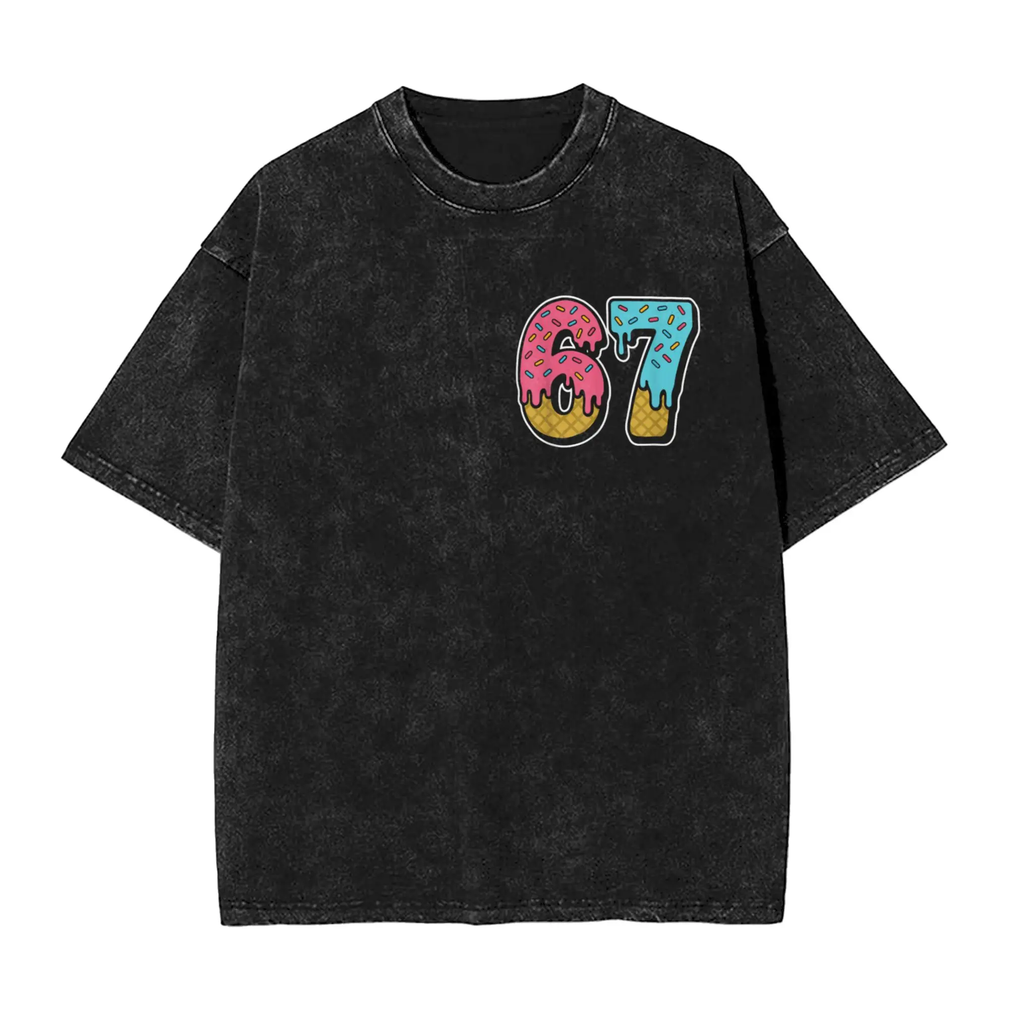 

67 Ice Cream Drip Meme Funny Six Seven Gen Alpha Slang Washed T Shirt Male Cotton T Shirts Summer Tees Print Oversize Clothing