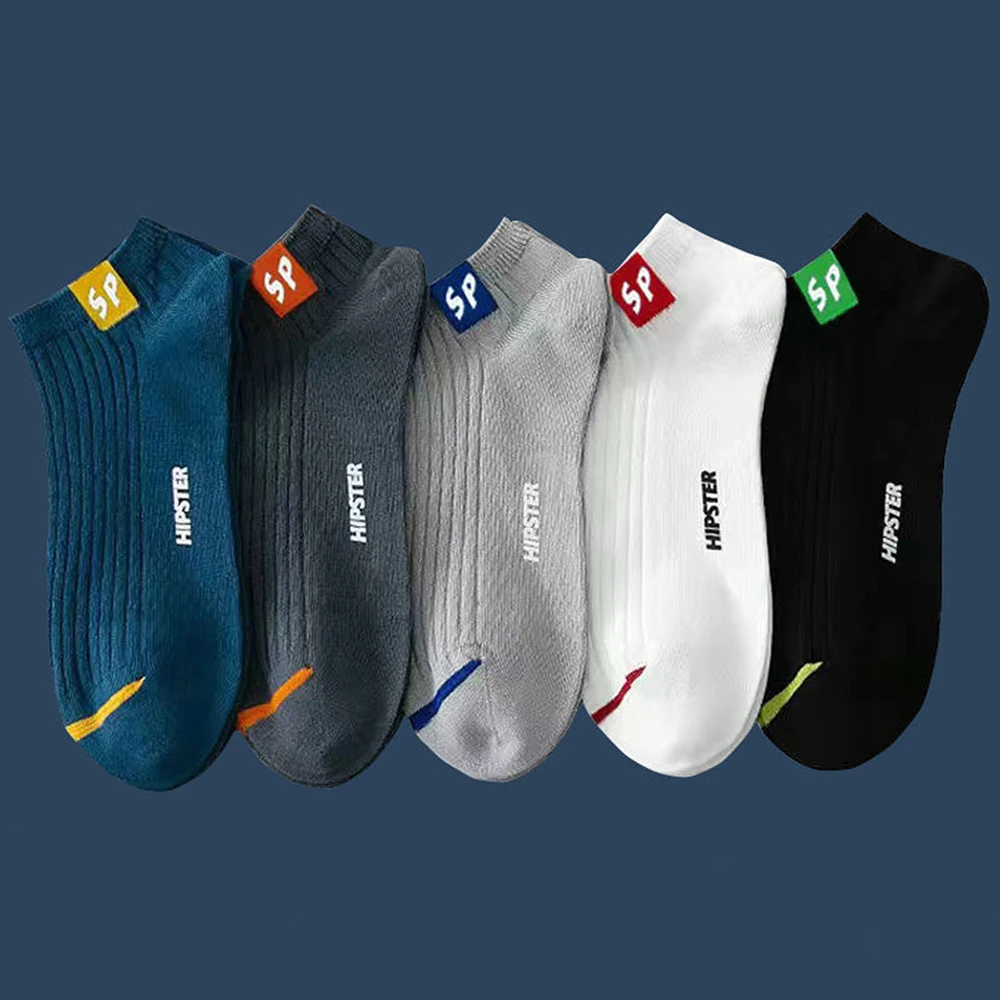 5 Pairs Men\'s Socks High-Quality Spring and AutumnThickened Breathable Boat Socks Low Cut Shallow Mouth Socks Men\'s Casual Socks