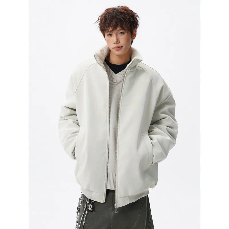 

Thiened American High Street Sle Men's Cotton Jaet Fall Winter Heavyweight Mountain Eagle Mink Fur PU Leather Coat