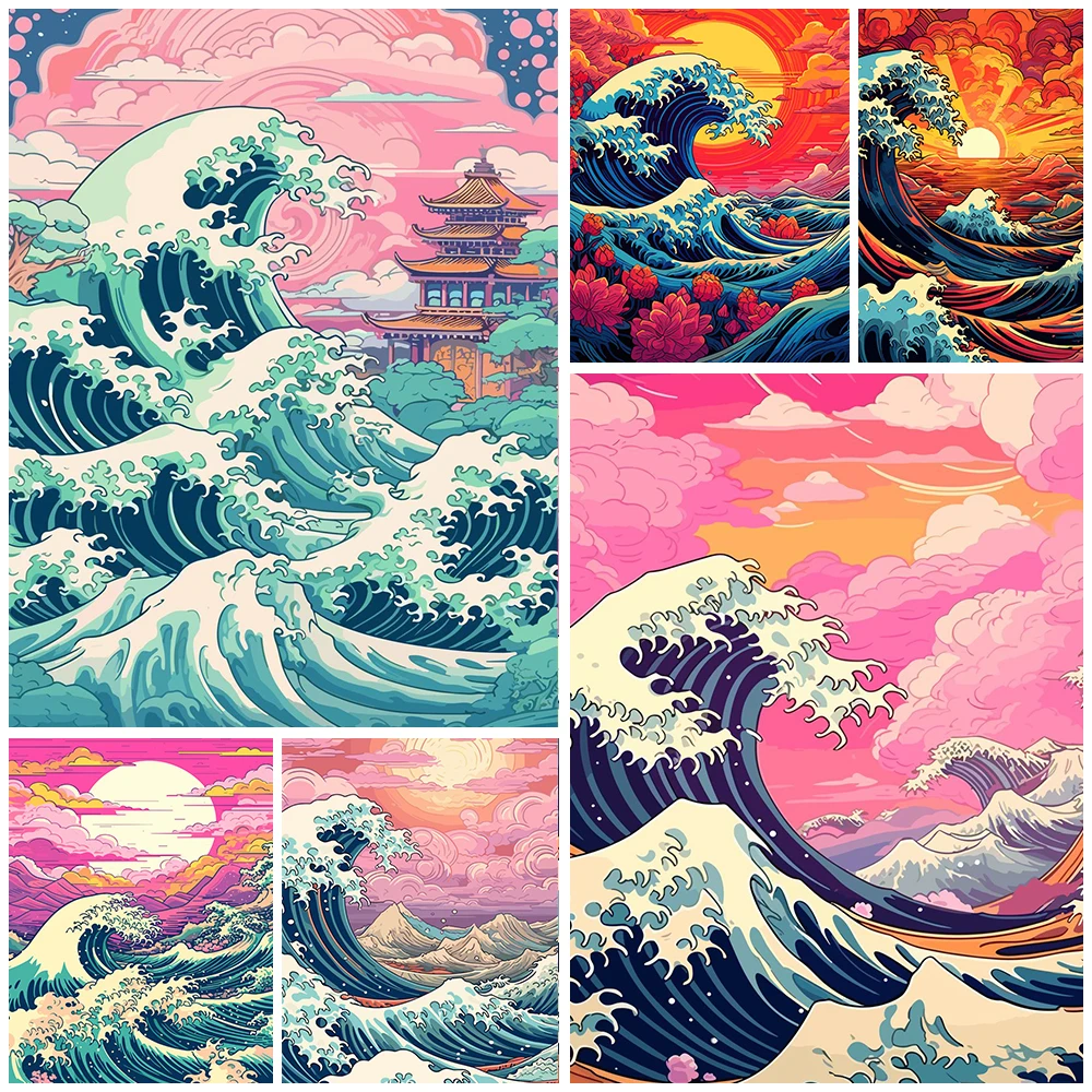 Sea Wave Scenery Diamond Painting Full Rhinestones Mosaic Needlework Full Diamond Embroidery Cross Stitch Home Wall Decoration