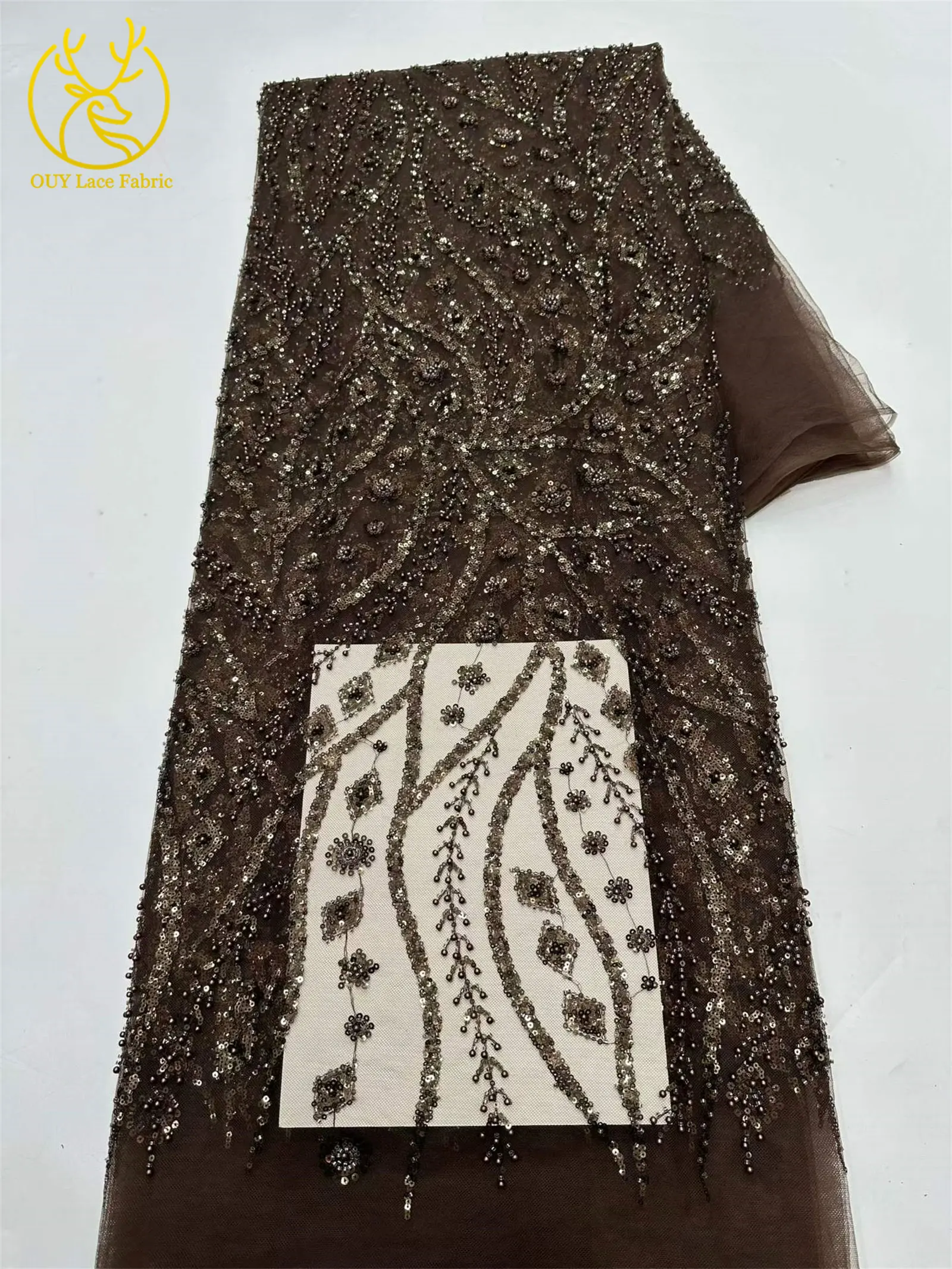 Schwarzer Afrikanischer Pailletten-Perlen-Spitzenstoff 2026 Modischer Nigerianischer Pailletten-Tüll-Spitzenstoff für Hochzeitskleider 5 Yards – Detail 22