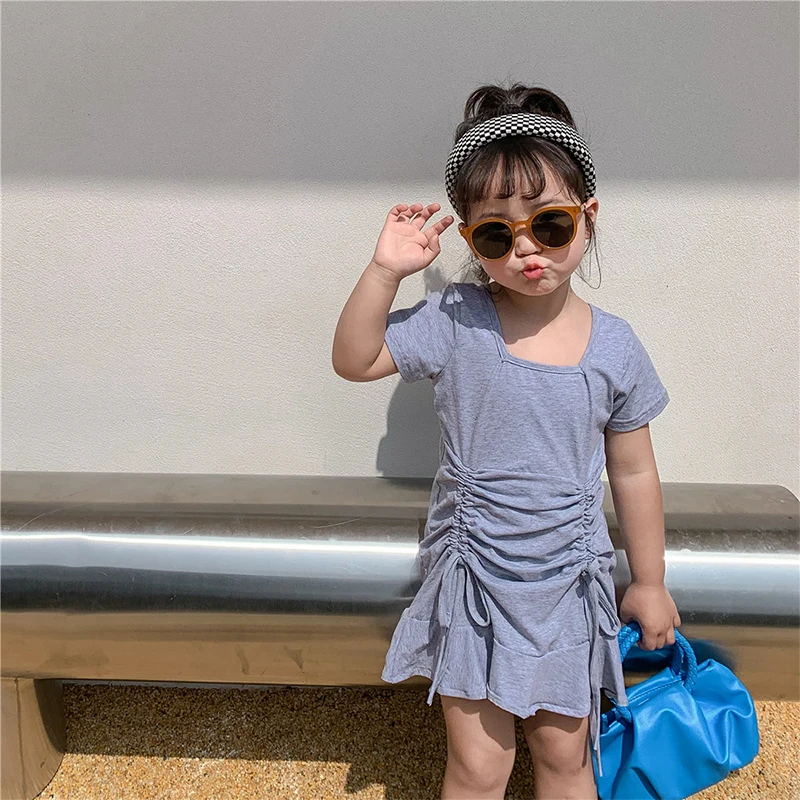 Baby Girls Dresses Square Collar Sister Clothes Tethered Thin Summer Children Skirt Casual Korean Party Outfit Toddler Clothing