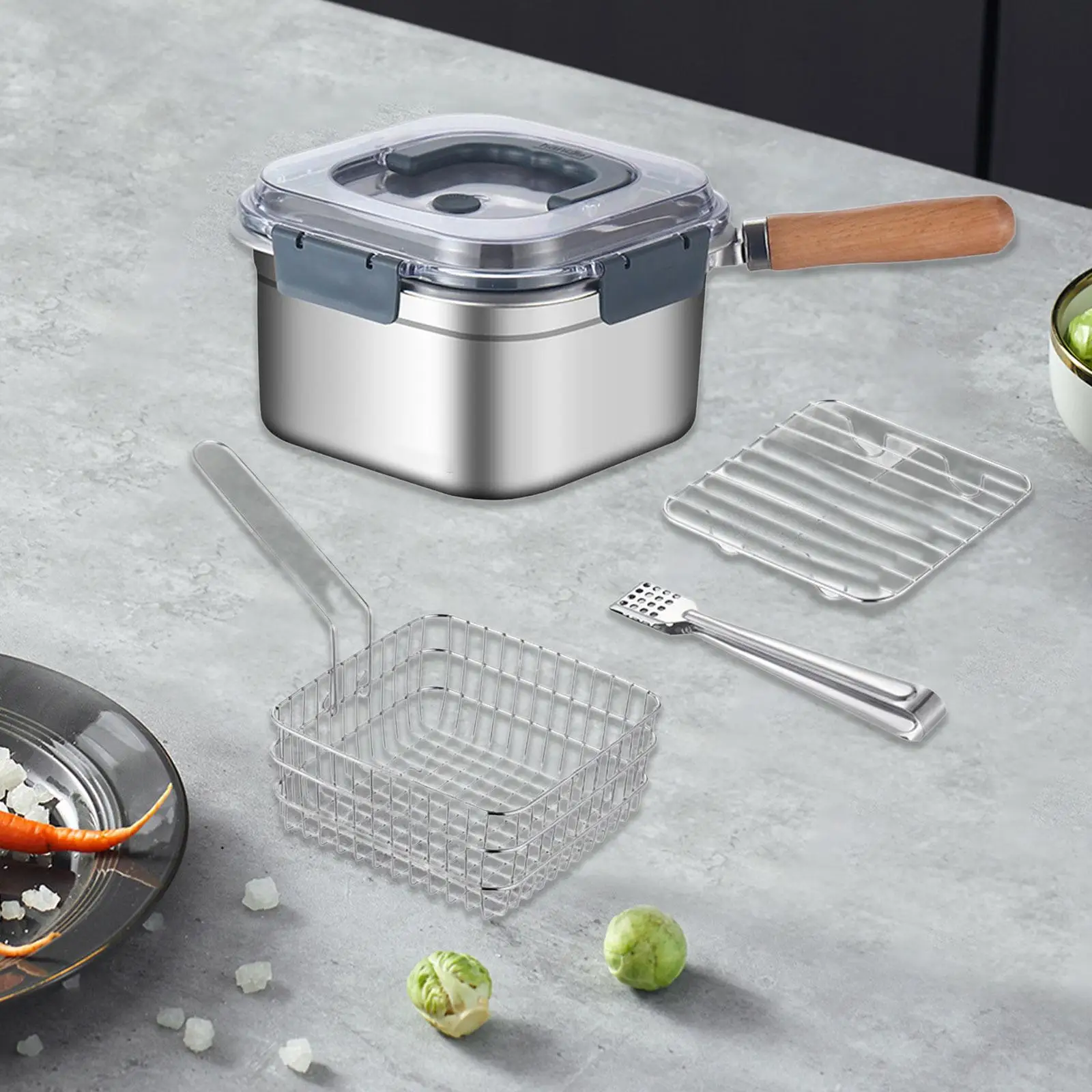 وعاء قلي من الفولاذ المقاوم للصدأ سهل التخزين، سلة قلي تجهيزات المطابخ متعددة الاستخدامات للنزهة والمطبخ والسفر المنزلي والغاز/طباخ التعريفي #3