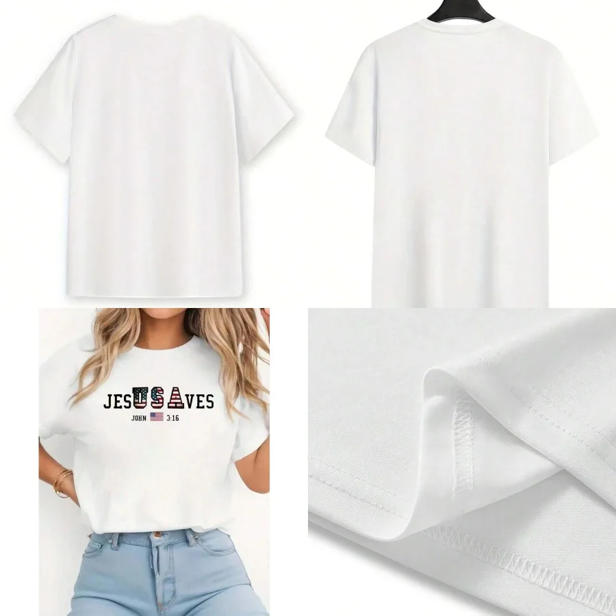

【New style】Jesus Saves JesUSAves USA American Patriotic Christian T-Shirt Print T-Shirt Casual Crew Neck Short Sleeve Comfort T