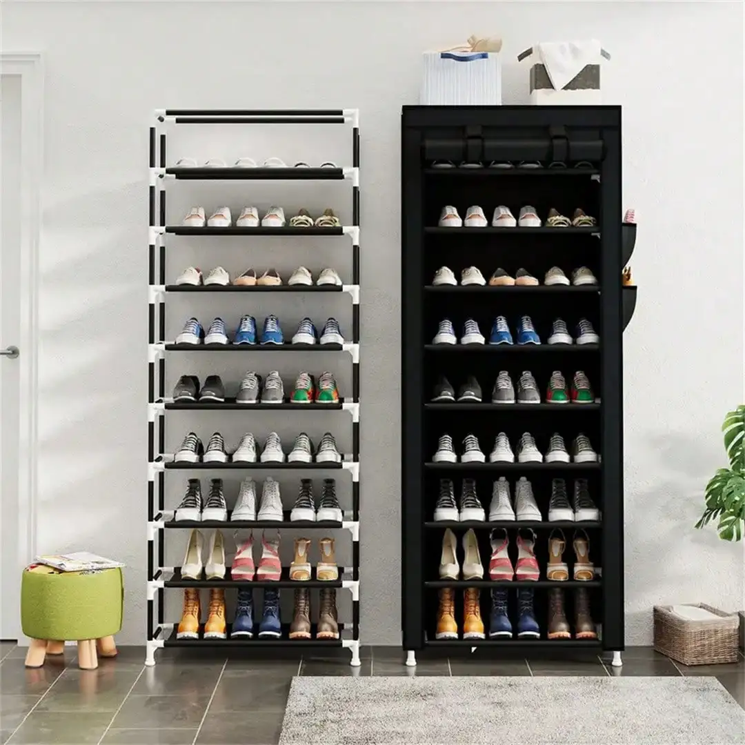 6/8/10‑Tier Shoe Rack with Dust‑Proof Non‑Woven Fabric Cover, Portable Shoe Storage Shelf for Closet, Hallway, Bedroom & Entryway, Grey