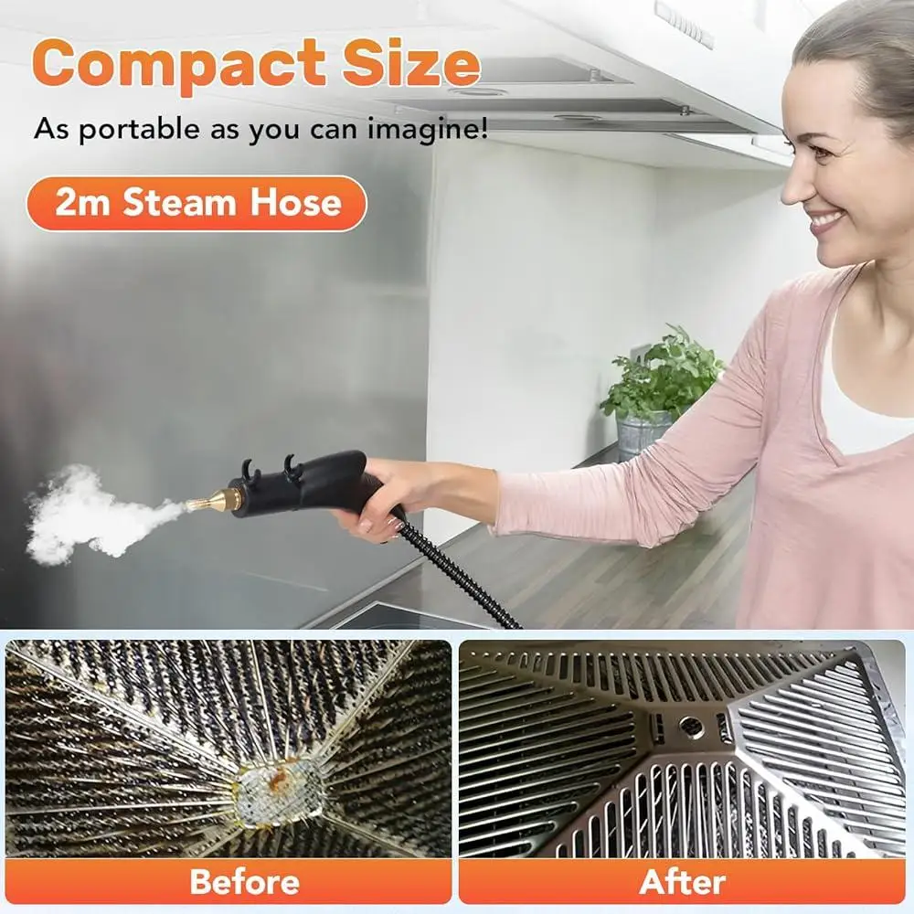Handheld Steam Cleaner 1500ml High Pressure 2500W Portable Steam Machine with 3 Brush Heads Home Furniture Cleaning