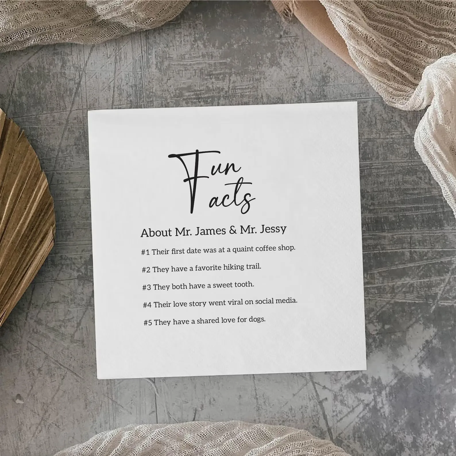 Custom Wedding Napkins With Text | Personalized Fun Facts Napkins 50 Sheets and more | Put Any Text On Cocktail Napkins