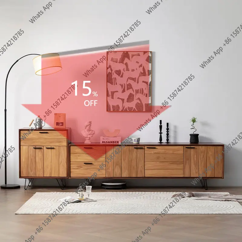 C65 Solid Wood Simple Living Room Storage Audio-visual Cabinet Old High Nordic Wabi-sabi Style Designer TV Cabinet Side Combinat