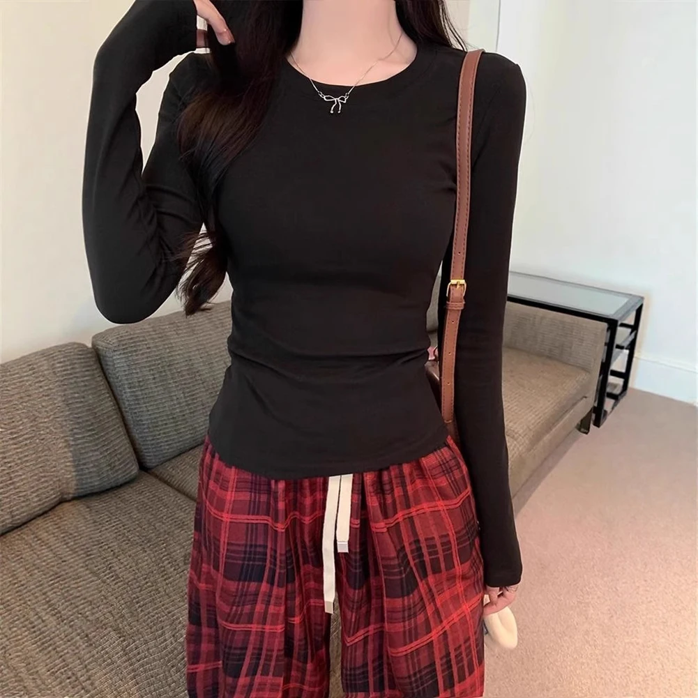 여성용 긴 소매 캐주얼 티셔츠 슬림핏 풀오버 티셔츠 스트리트웨어 탑 가을 봄 여름에 적합