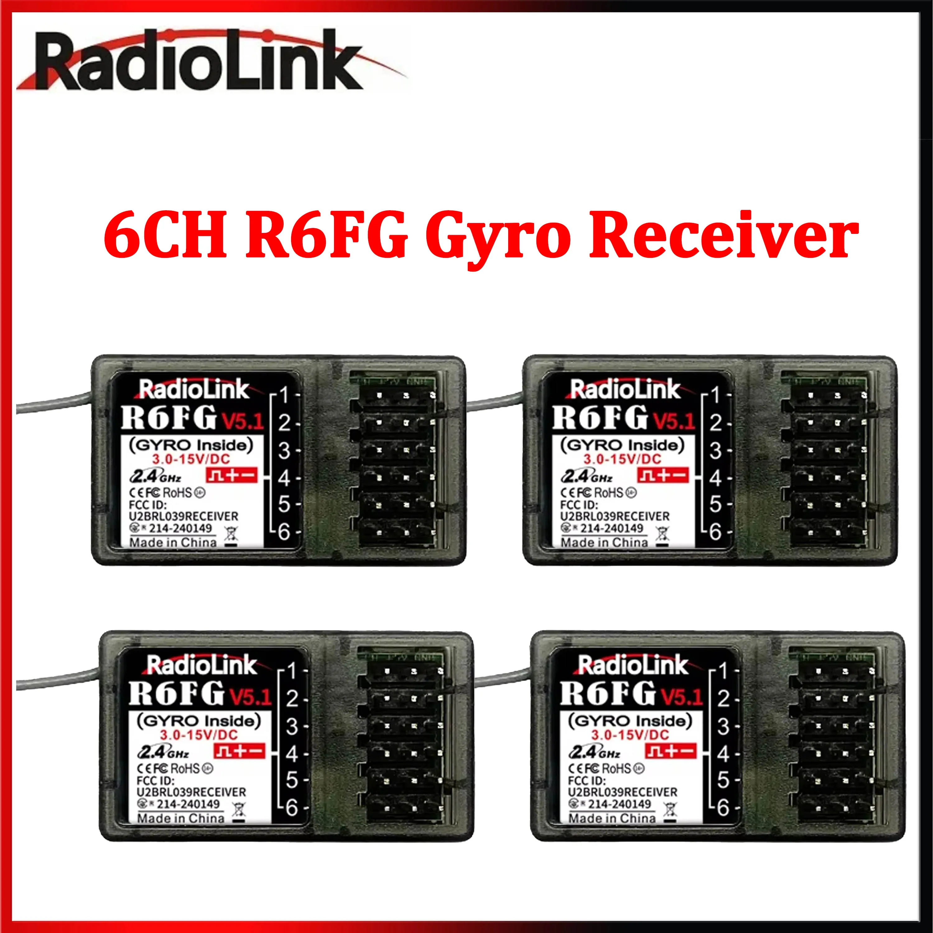 RadioLink R6FG 6CH Gyro Receiver 6 Channel 2.4G Radio System for RC Car Boat Model RC4GS/RC8X/RC4GS Transmitter Remote Control