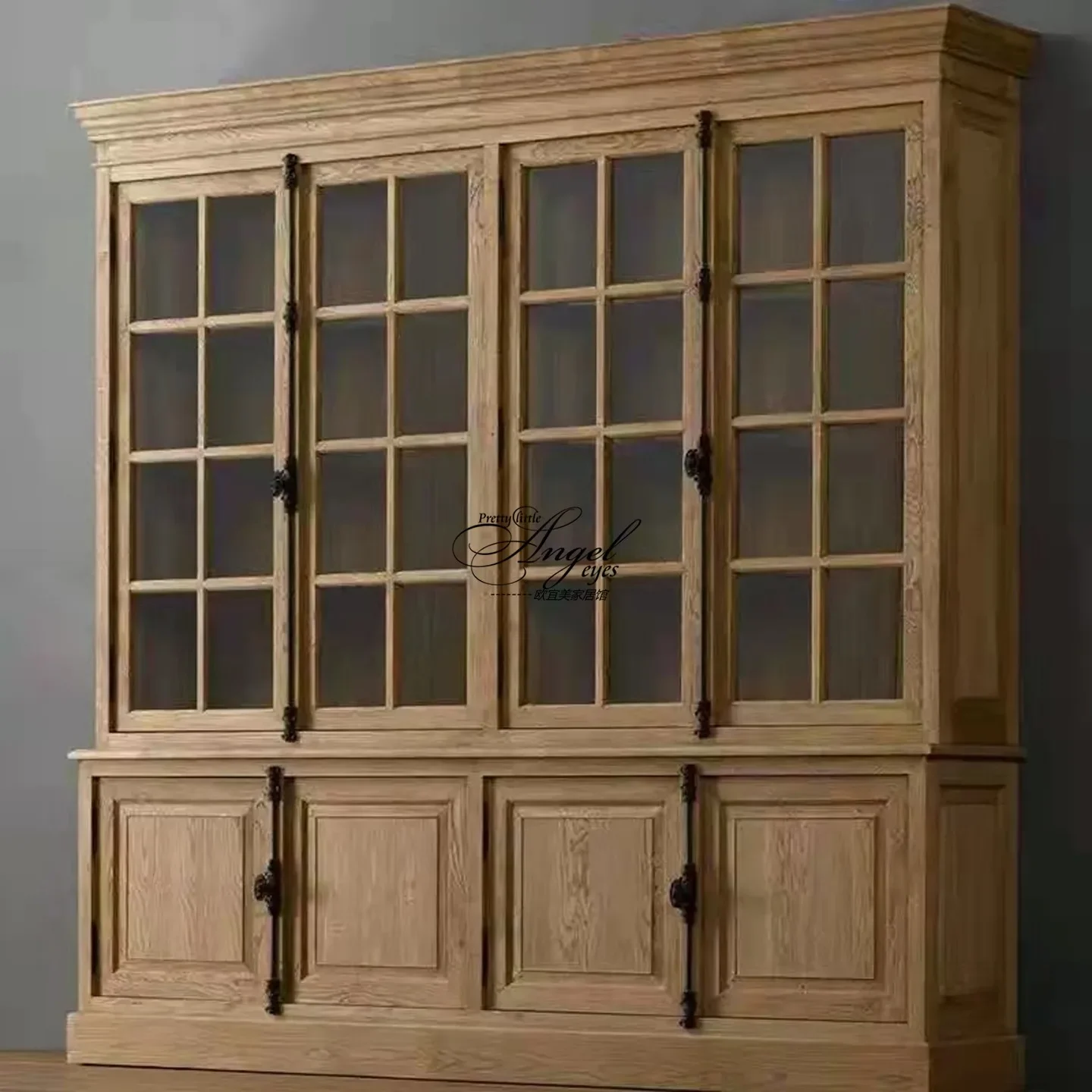 American country solid wood double door French retro old glass door heaven and earth lock locker
