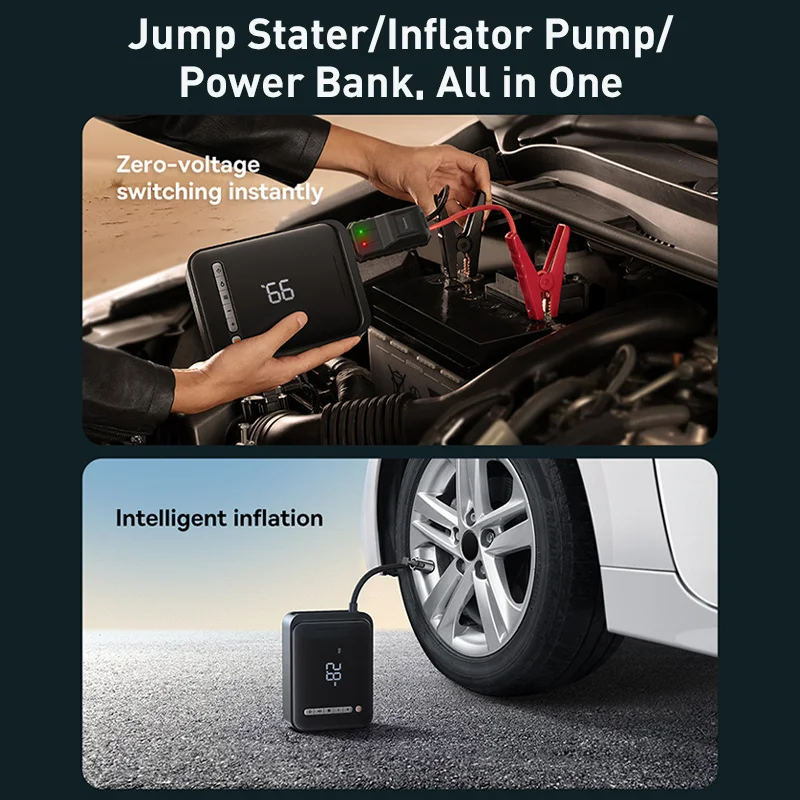 2 In 1 Car Jump Starter Power Bank With Air Compressor Tire Pump Portable Emergency Battery Charger Car Booster Starting Device