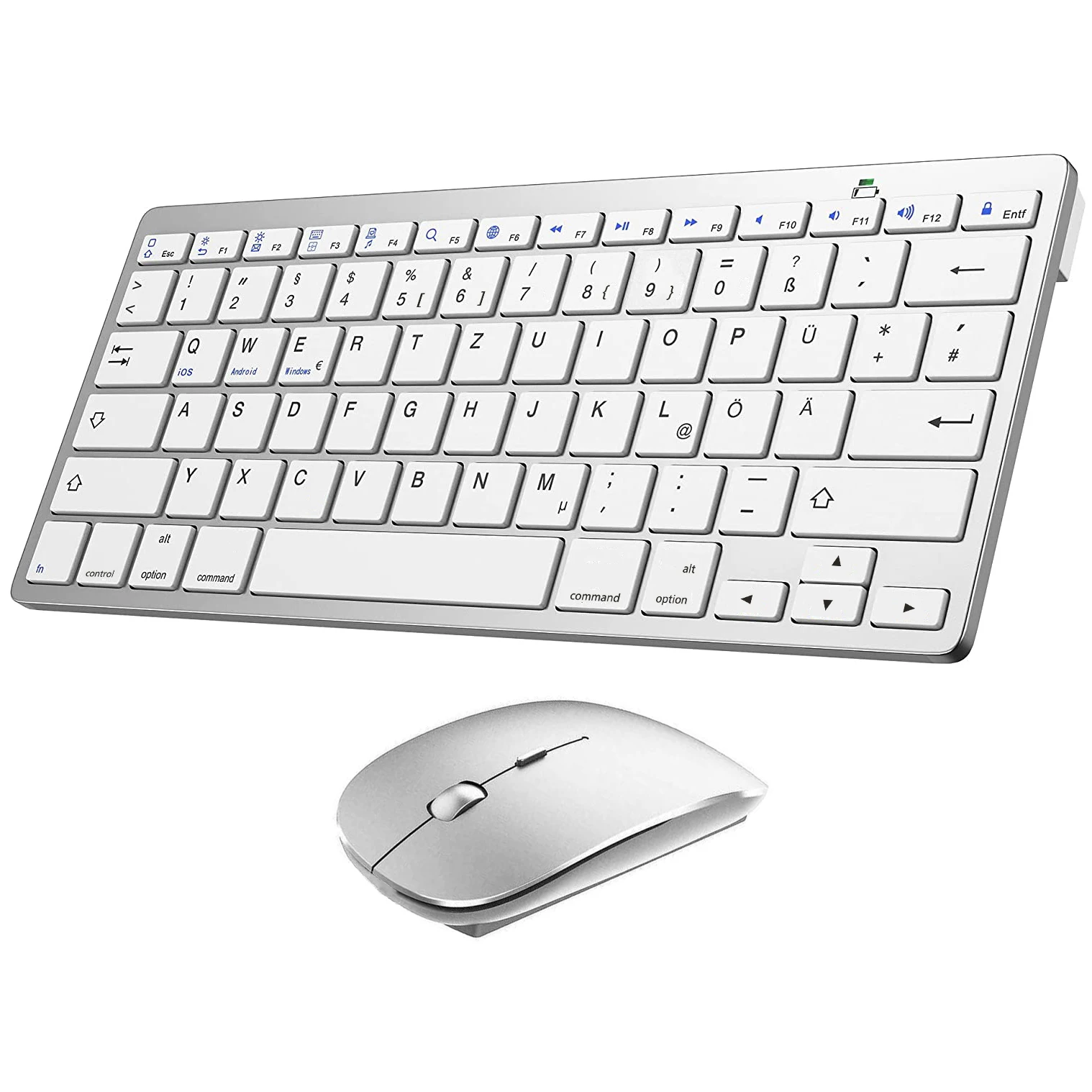 German QWERTZ Layout Bluetooth Keyboard Mouse Combo Ultra-Slim Mute Wireless Bluetooth Mouse for iPad iPhone iOS Android Windows