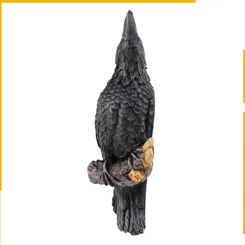 

A92P 2X Raven Statue Fake Raven Resin Statue Bird Crow Sculpture Outdoor Crows Halloween Decor Creative Eauves Decoration