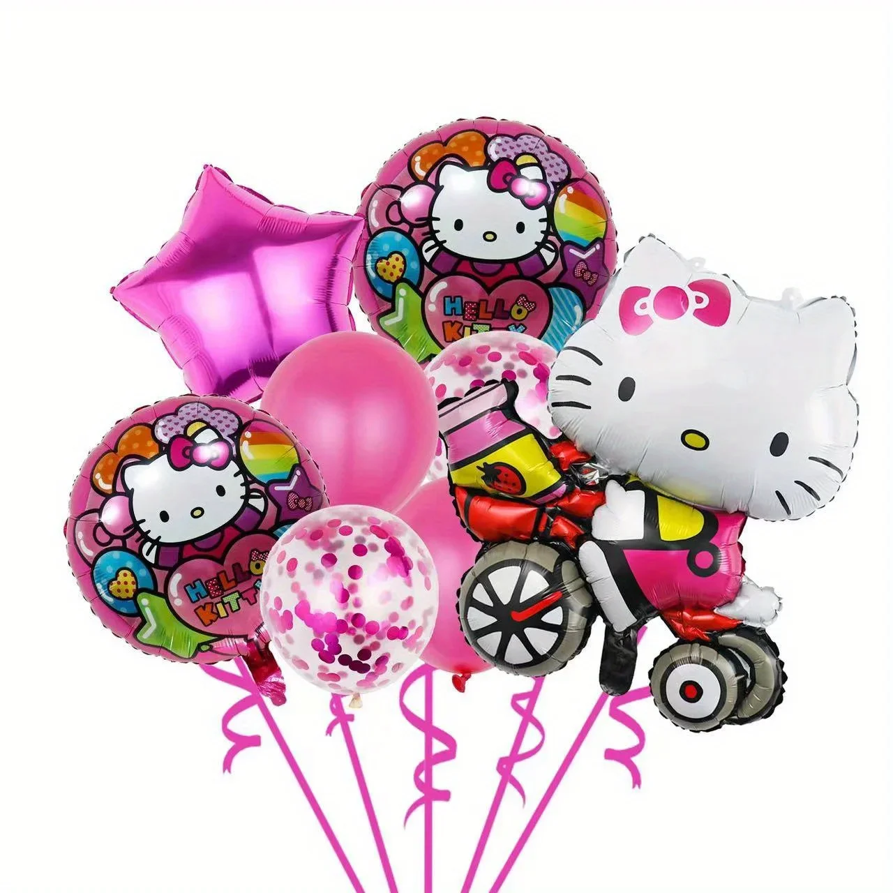 8Pcs Cute Hello Kitty Balloon Set Sanrio Cartoon Cat Foil Balloons for Girls Birthday Party Decor Baby Shower Supplies