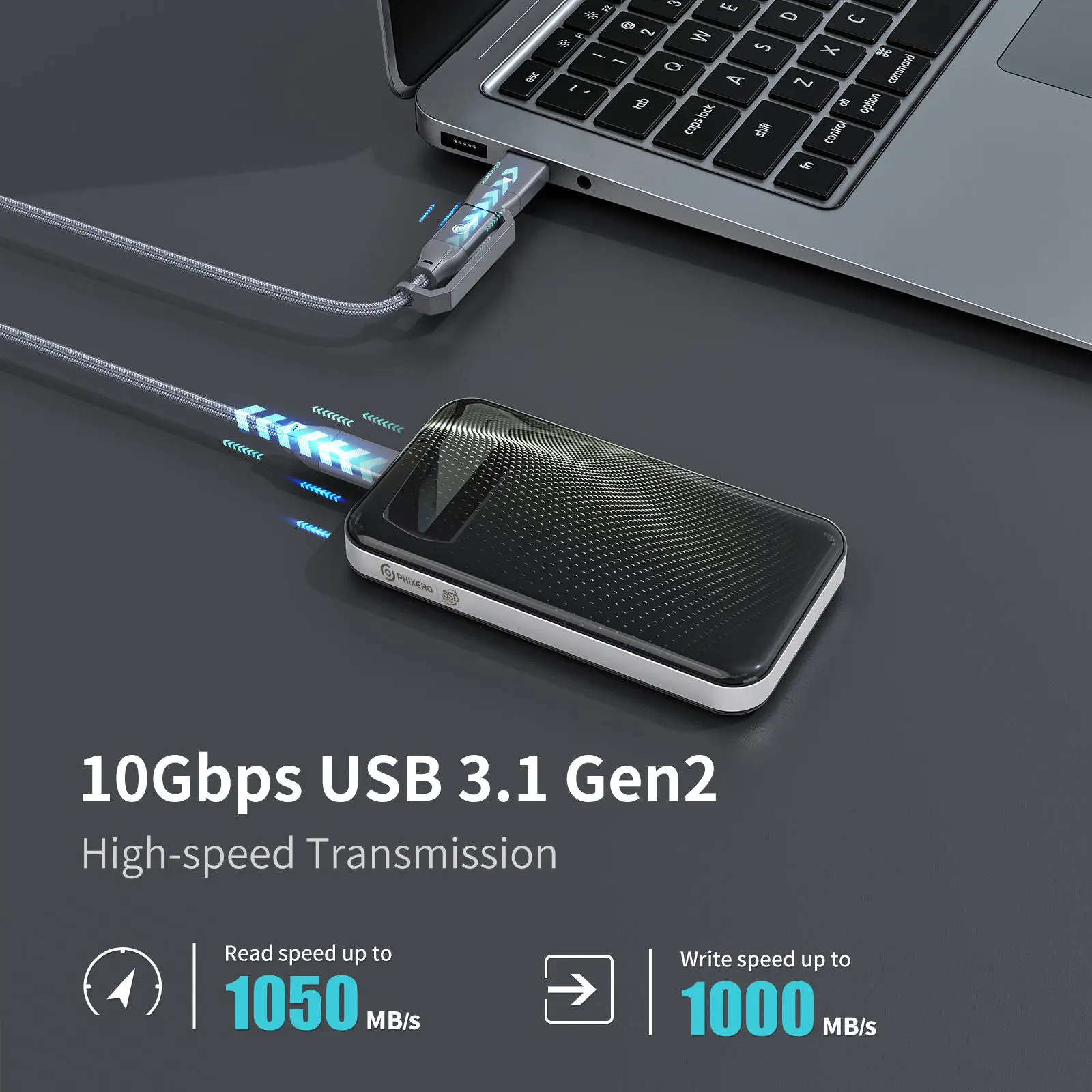 PHIXERO 40Gbps Portable SSD Compatible with Thunderbolt 3 4 USB3.2 USB 3.1 3.0 Type-C USB4.0 Solid State Drive Case view 2