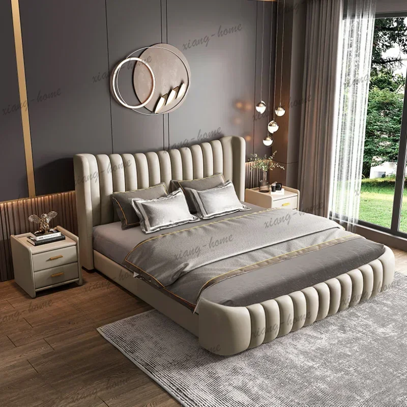 PG Tall Headboard Double Bed Frame Simple Wood Elegant Queen Size Twin Bed Frame Nightstands Storage Cama Moderno Lujo Furniture