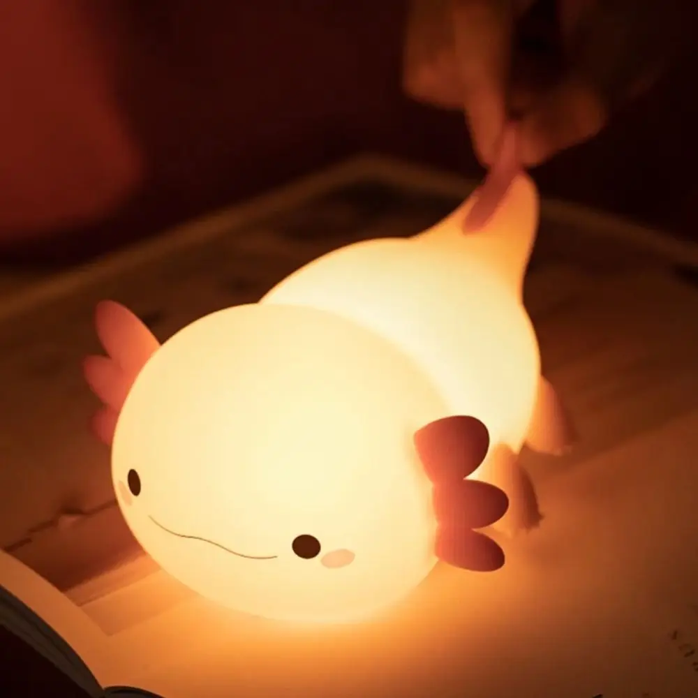 Cute Axolotl Night Light Touch Control Nightlights Nursery Sleeping Lamp Silicone for Baby Child USB Rechargeable Table Lamp