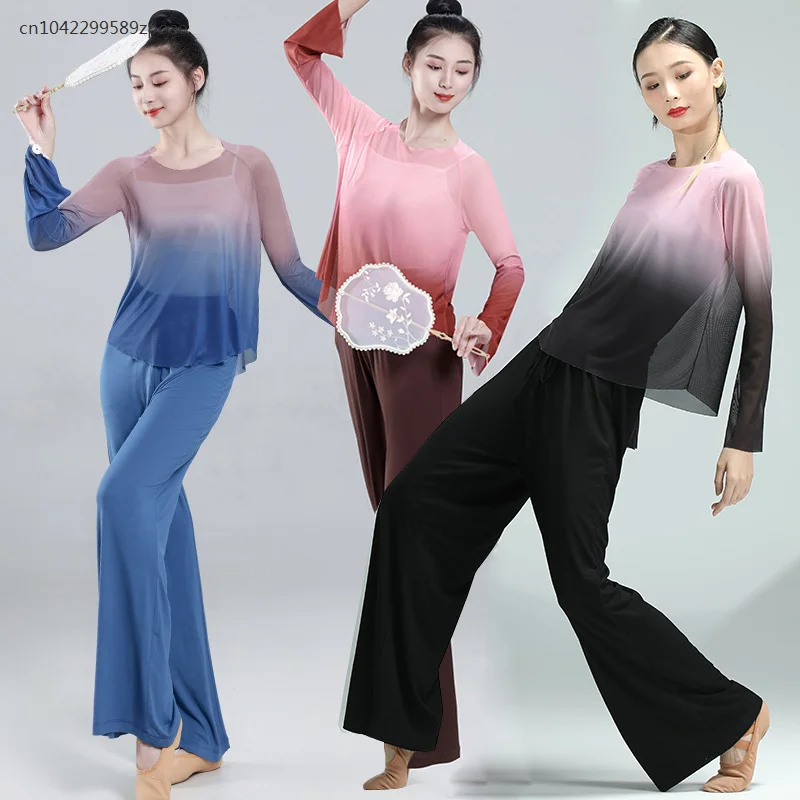 Classical Dance Costumes For Women Rhyme Gauze Clothes Elegant And Elegant Gradient Color Practice Art Test Tops For Women's