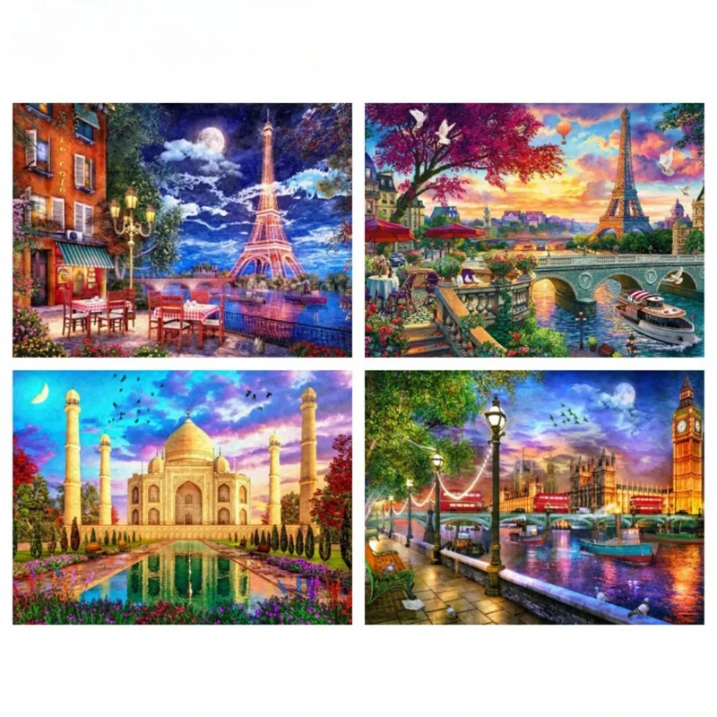 diamond painting city street night landscape  home decor embroidery scenery bridge house needlework art,frameless