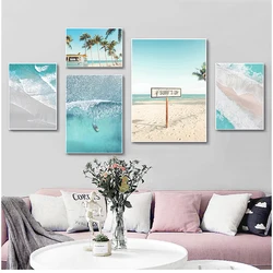 Beach Bus Print Wall Art Canvas Painting Boat Ocean Waves Overhead Picture Nature Scandinavian Nordic Decoration Sandy