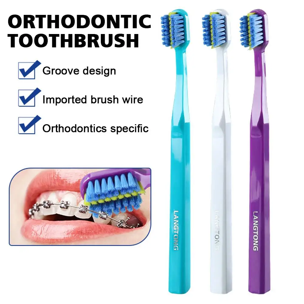 Escova de dentes de cerdas macias para saúde bucal Escova de dente dental Aparelho ortodôntico limpo, adulto, 1pc