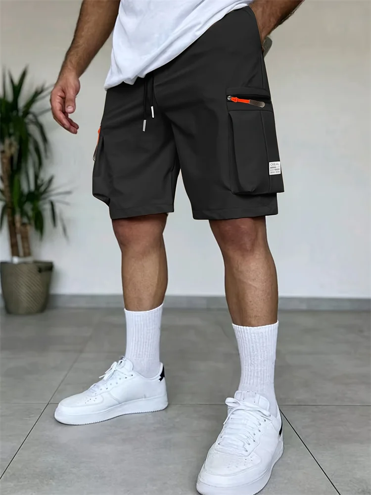 

2026 Streetwear Men's Cargo Shorts, Multi Zipper Pockets Quick Dry Breathable Drawstring Casual Shorts for Teen, Hip Hop